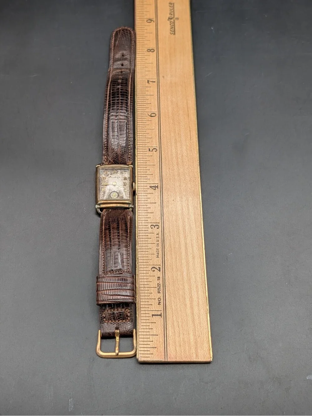 Vintage Bulova 10K Gold Filled Art Deco Rectangular Tank Watch Sub Second 1940s